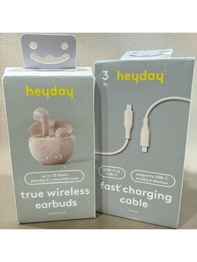 Heyday True Wireless Earbuds With Charging Case & USB-C Fast Charging Cable 3ft